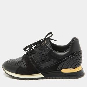 Louis Vuitton Black Perforated Leather and Suede Run Away Sneakers